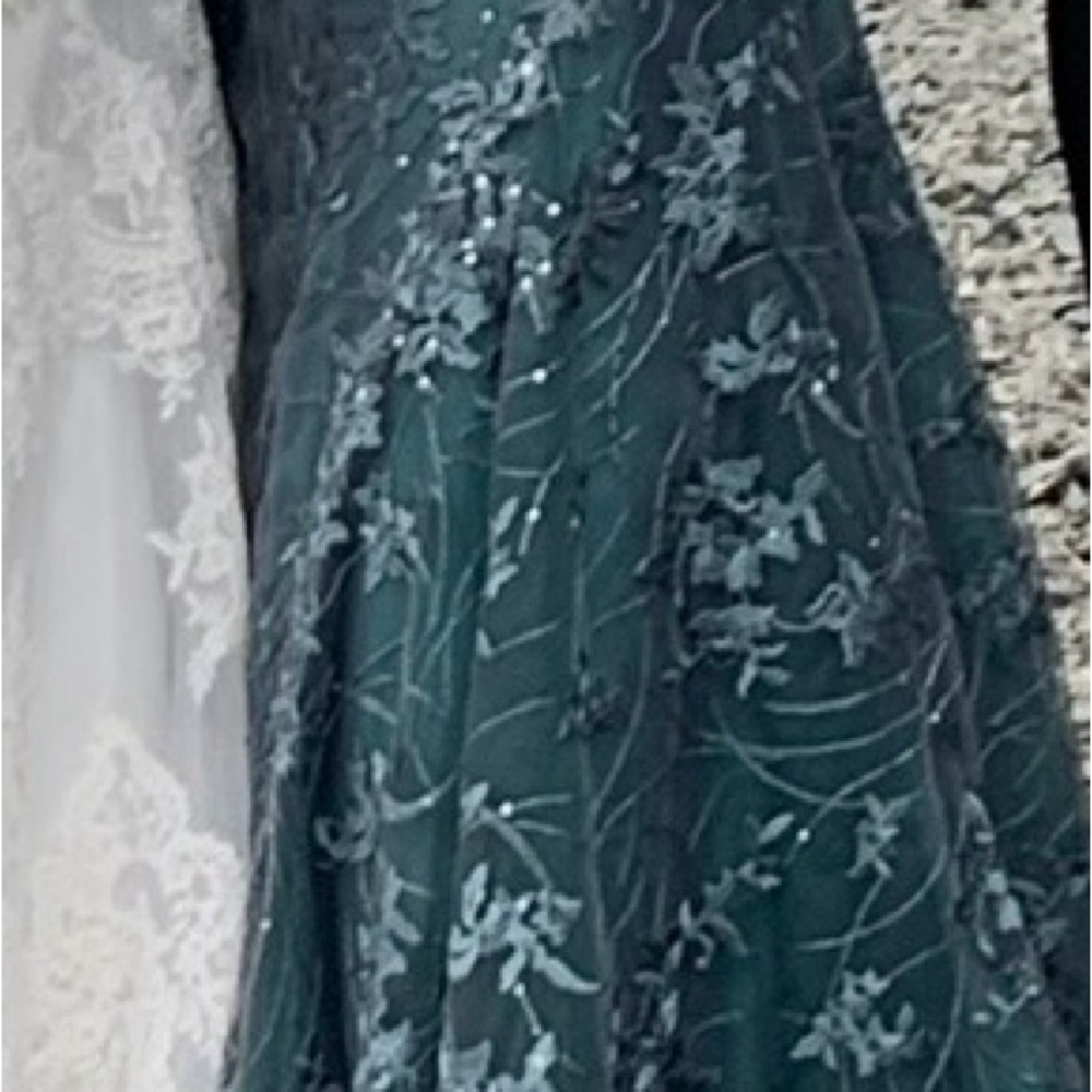 Montage by Mon Cheri Green and White Floral Long Sleeve Dress